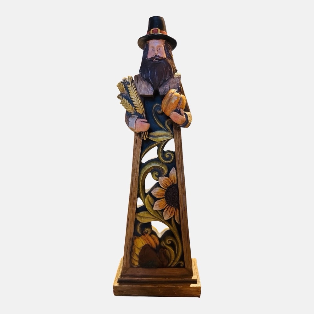 Holiday Home Pilgrim Figurine 12" Thanksgiving Sunflower Pumpkin Harvest Decor